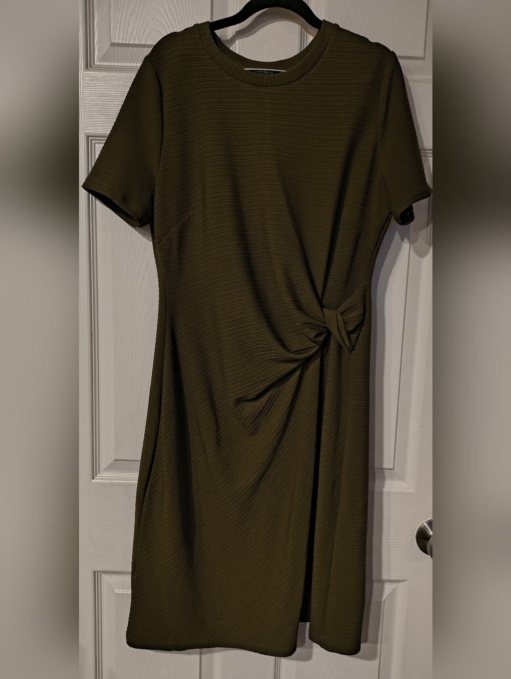 Tommy Hilfiger Sz 12 Olive Green Short-Sleeve Knot-Detail Dress